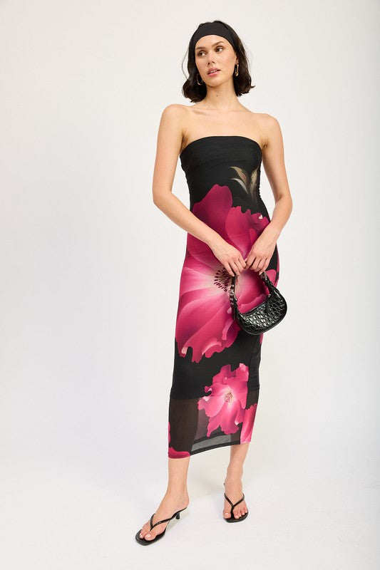 Emory Park Aaliyah FLORAL TUBE MIDI DRESS