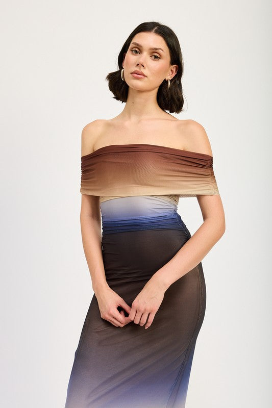 Emory Park Lucy OFF SHOULDER OMBRE MIDI DRESS