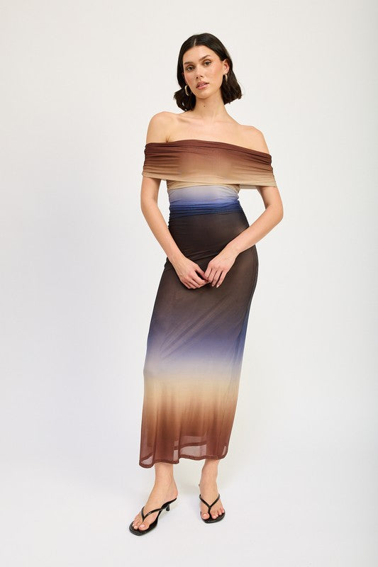 Emory Park Lucy OFF SHOULDER OMBRE MIDI DRESS