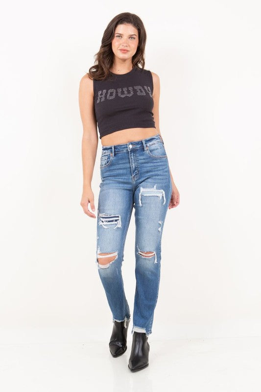 ARTEMIS VINTAGE MESH TUMMY CONTROL HIGH RISE STRAIGHT JEANS