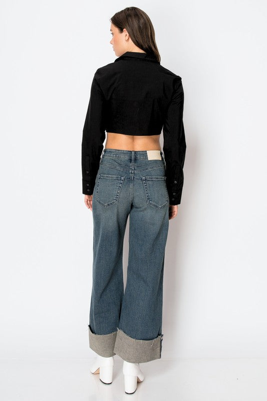 ARTEMIS VINTAGE TUMMY CONTROL HIGH RISE CUFFED WIDE LEG JEANS