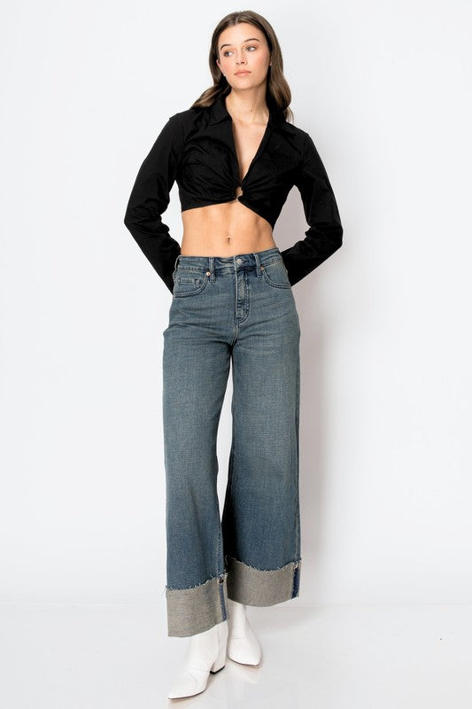 ARTEMIS VINTAGE TUMMY CONTROL HIGH RISE CUFFED WIDE LEG JEANS