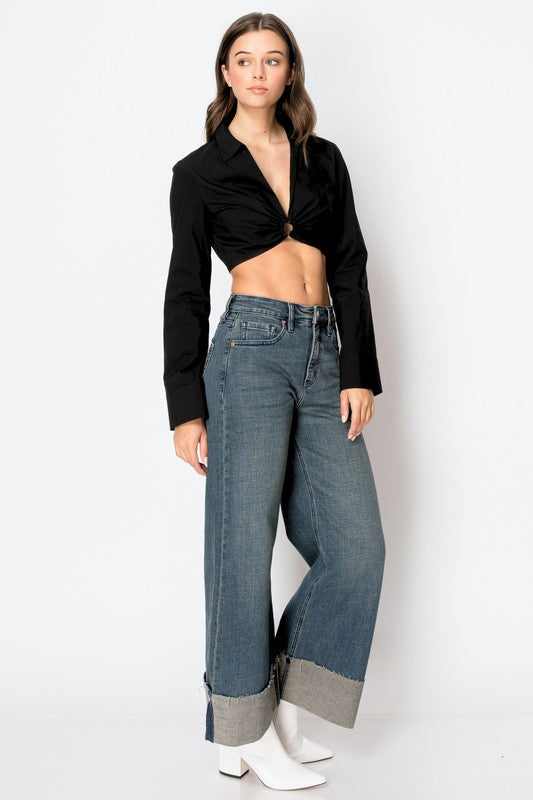 ARTEMIS VINTAGE TUMMY CONTROL HIGH RISE CUFFED WIDE LEG JEANS