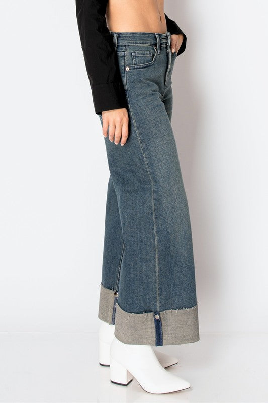 ARTEMIS VINTAGE TUMMY CONTROL HIGH RISE CUFFED WIDE LEG JEANS