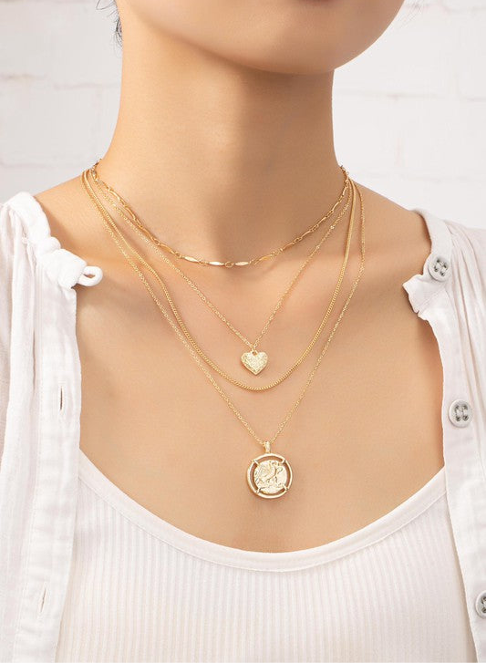 4 row delicate chain choker with heart and coin