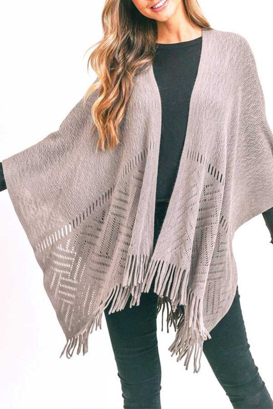 Fringe Knitted Ruana Wrap Poncho