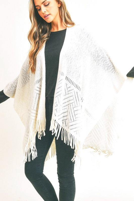 Fringe Knitted Ruana Wrap Poncho