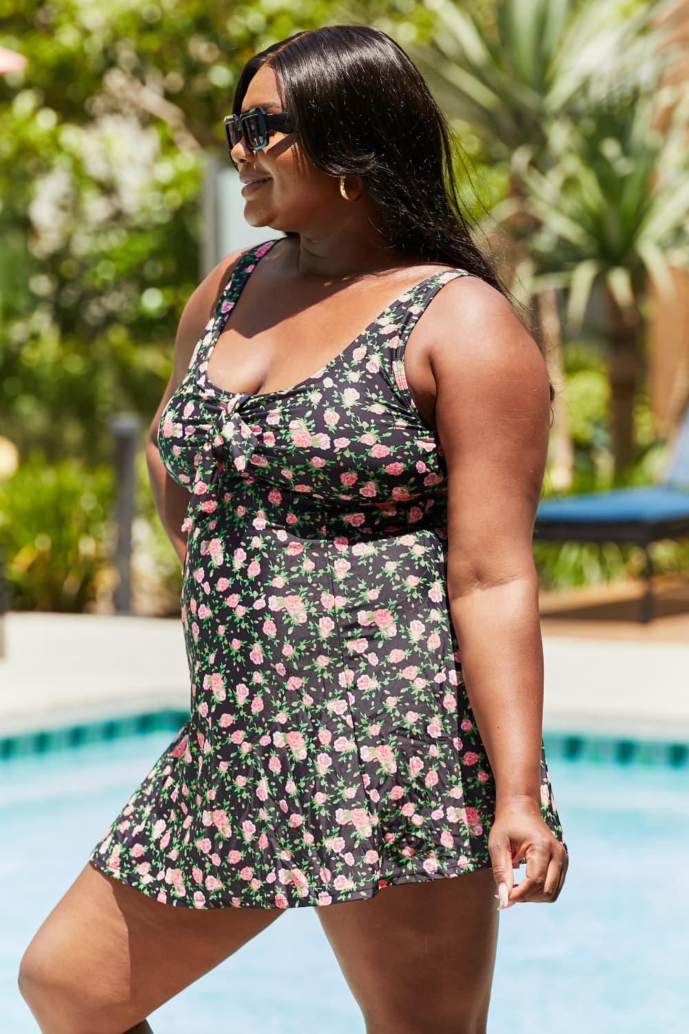 Marina West Clear Waters Swim Dress in Black Roses