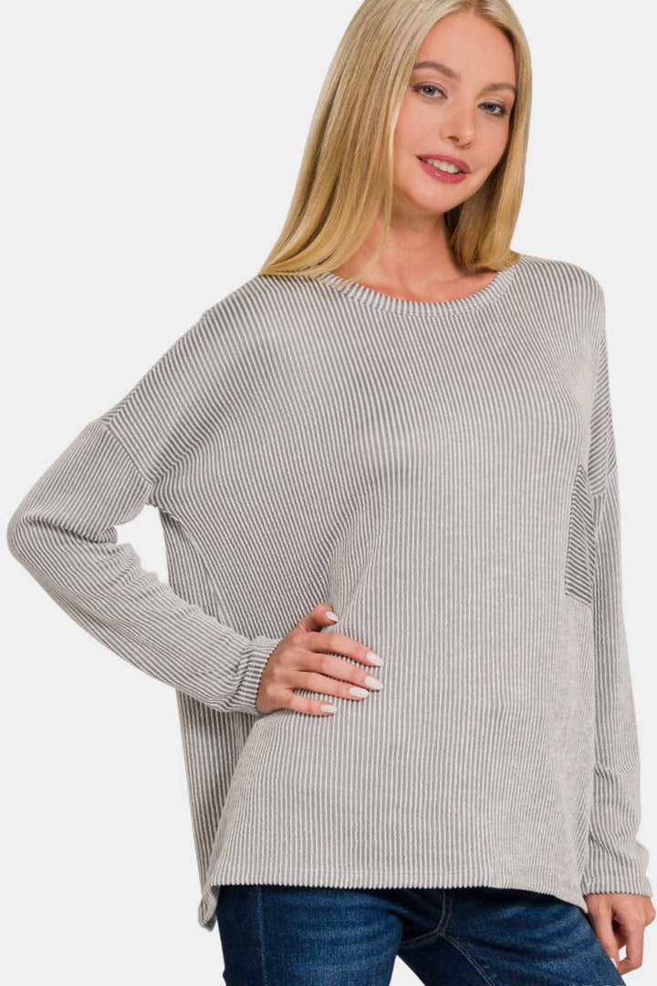 Zenana Ribbed Striped Long Sleeve Top