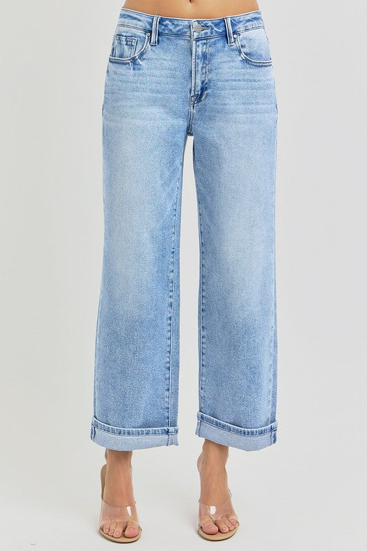 RISEN Ankle Wide Leg Cuffed Jeans