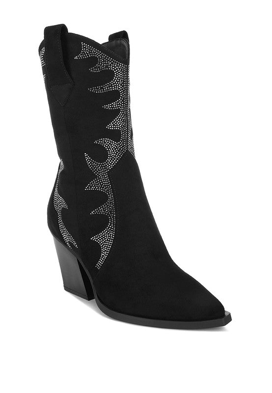 London Rag Rambler Rhinestones Embellished Calf Boots