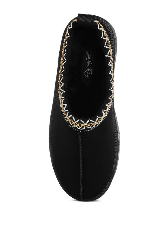 London Rag Struter Embroidered Platform Fur Classic Slip-On