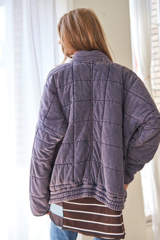 Davi & Dani Washed Soft Comfy Quilting Zip Closure Jacket