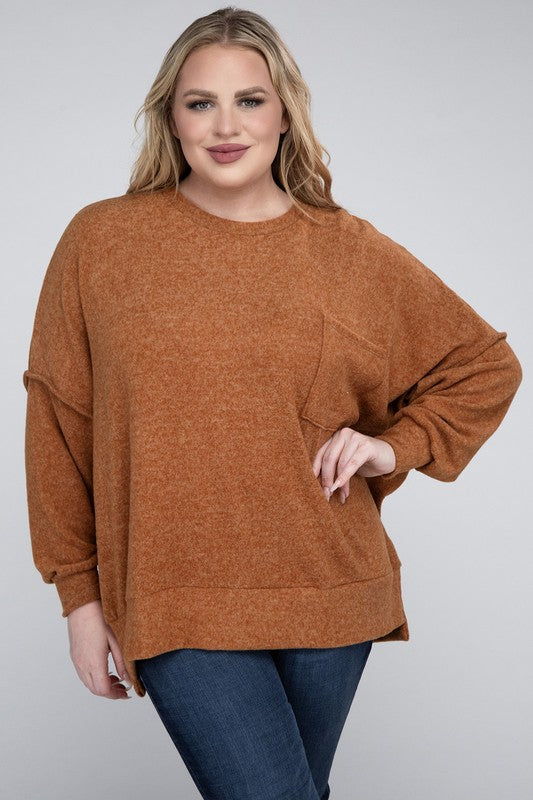 Zenana Plus Brushed Melange Drop Shoulder Sweater