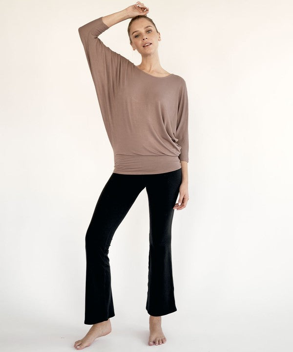 FABINA BAMBOO SIDE RUCHED DOLMAN SLEEVE TOP