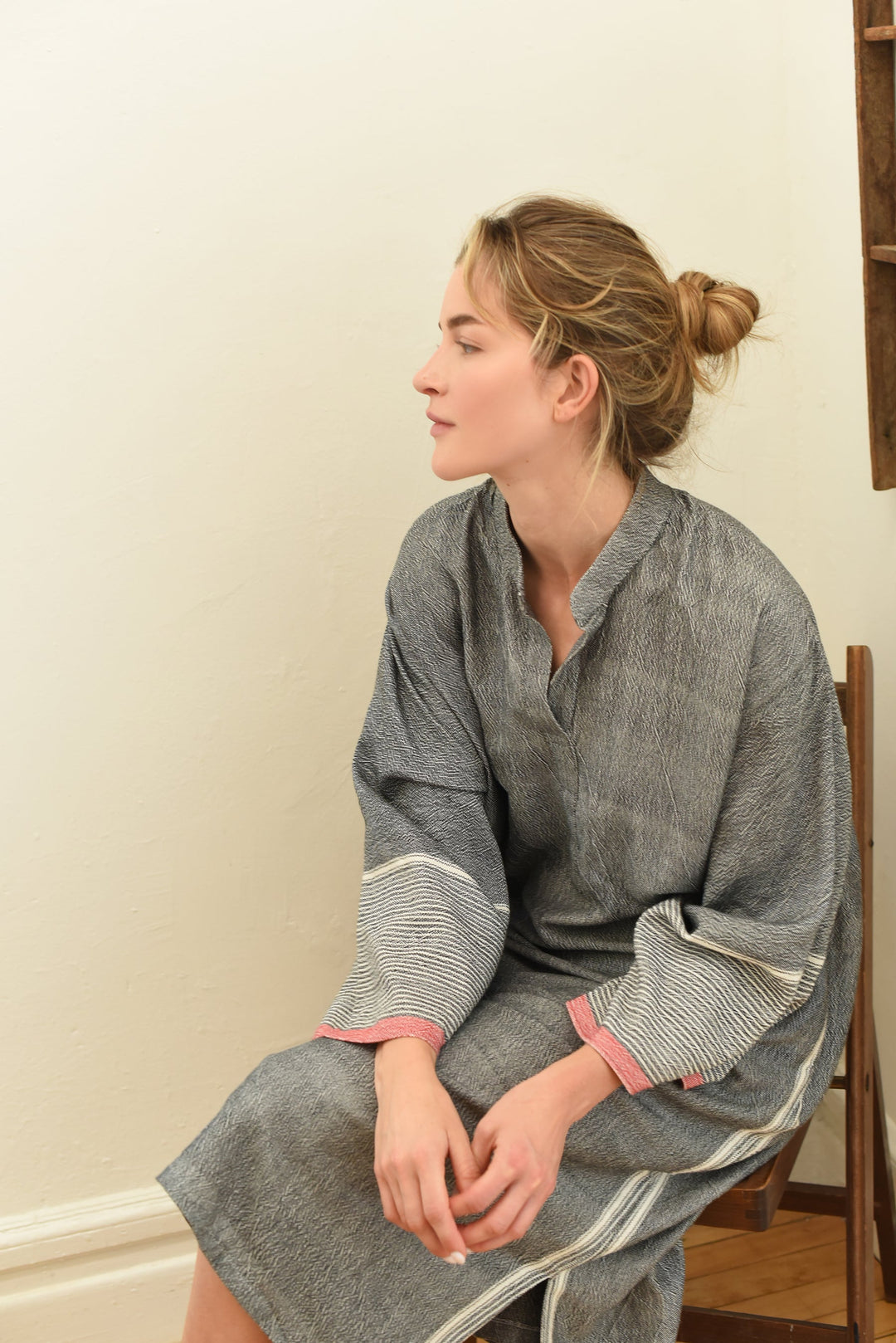 Home & Loft Turkish Cotton Charcoal Tribeca Long Sleeve Maxi Kaftan