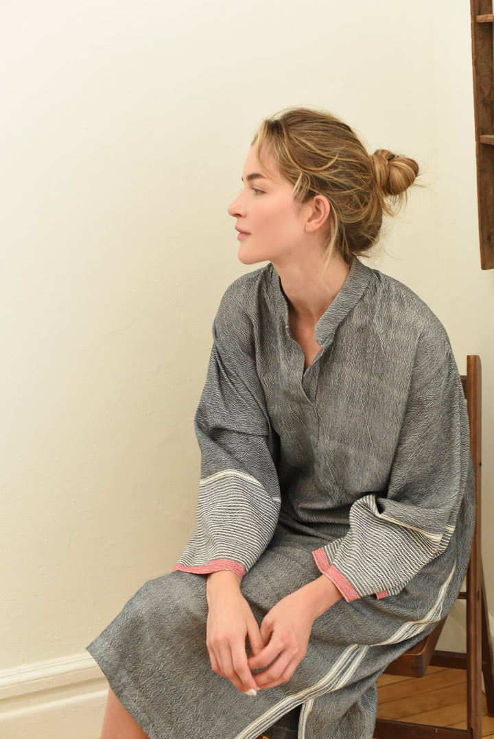 Home & Loft Turkish Cotton Charcoal Tribeca Long Sleeve Maxi Kaftan