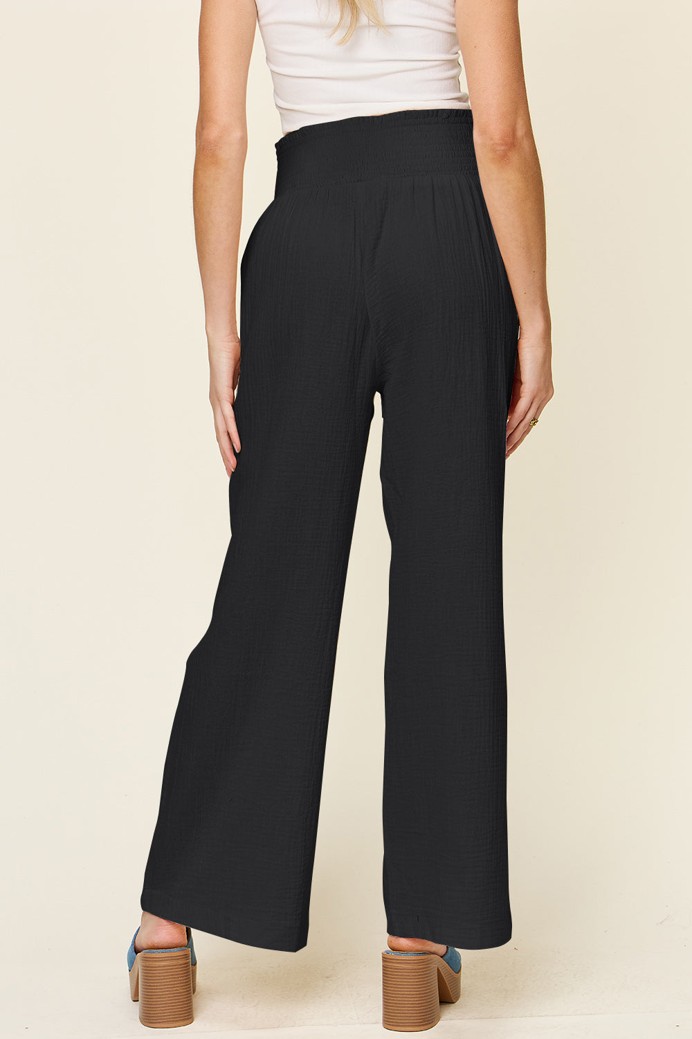 Double Take Texture Smocked Waist Wide Leg Pants