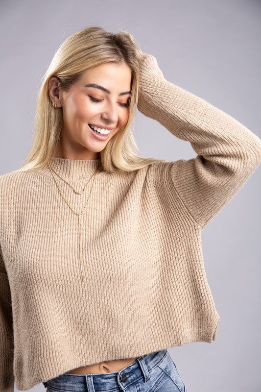 Cozy Cropped Mock Neck Pullover