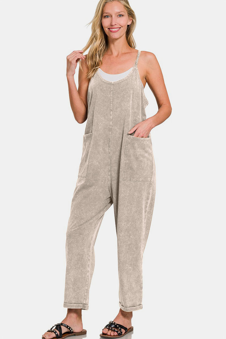 Zenana Washed Spaghetti Straps Jumpsuit with Pockets