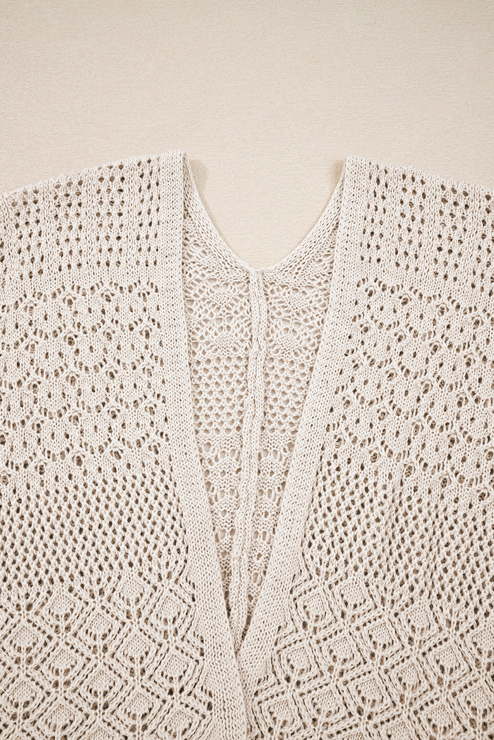Jet Stream Mix Pattern Hollowed Knit Open Front Cardigan
