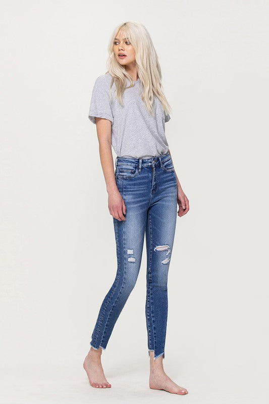 Vervet by Flying Monkey High Rise Ankle Skinny with Uneven Hem Detail