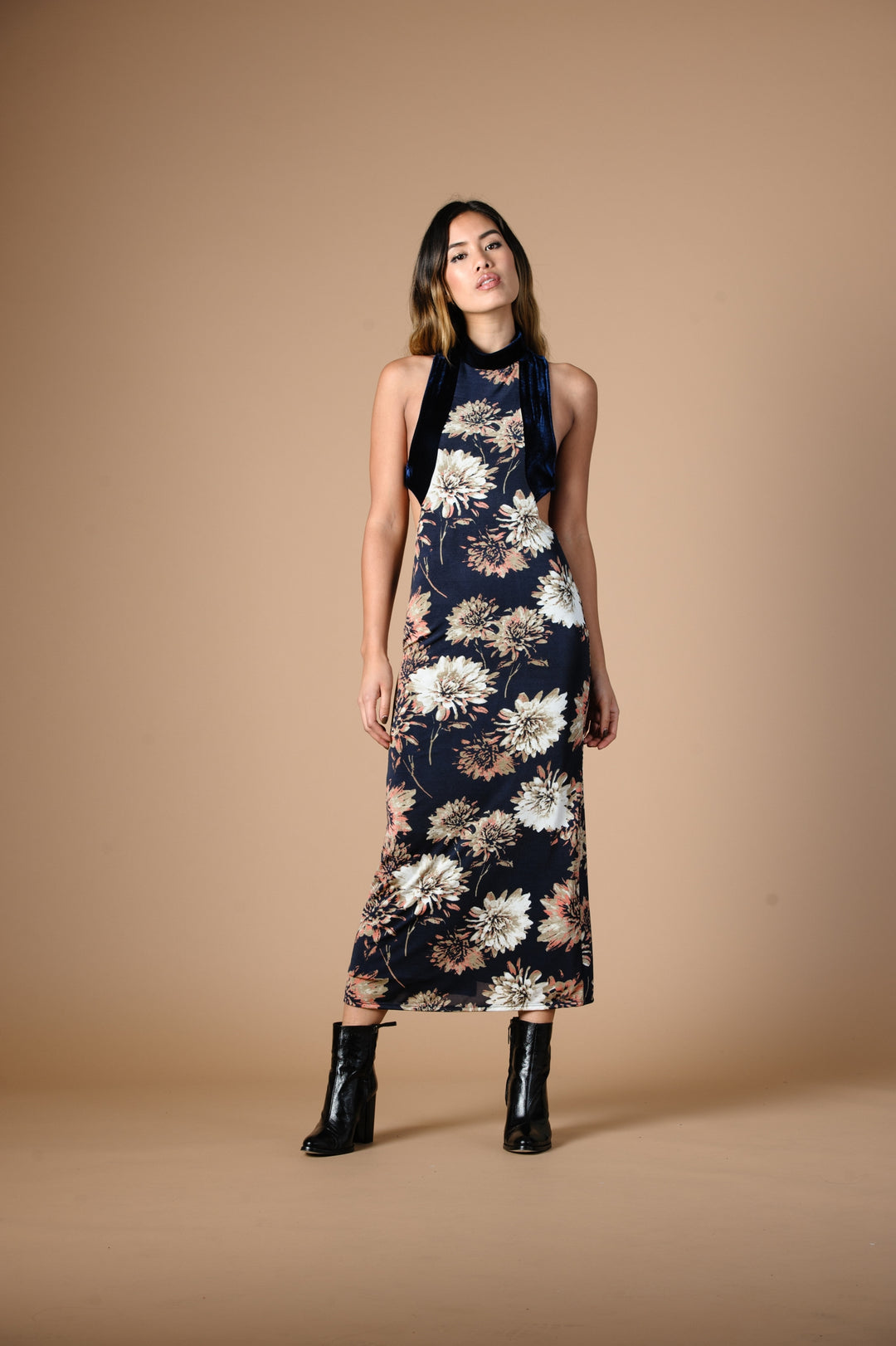 Lucca Couture Night Tulip Velvet Midi Dress