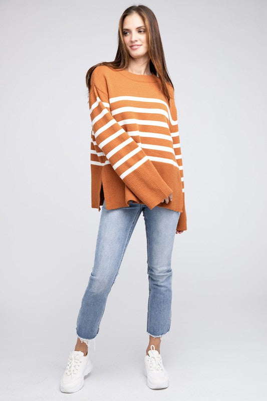 Bibi Ribbed Hem Stripe Sweater