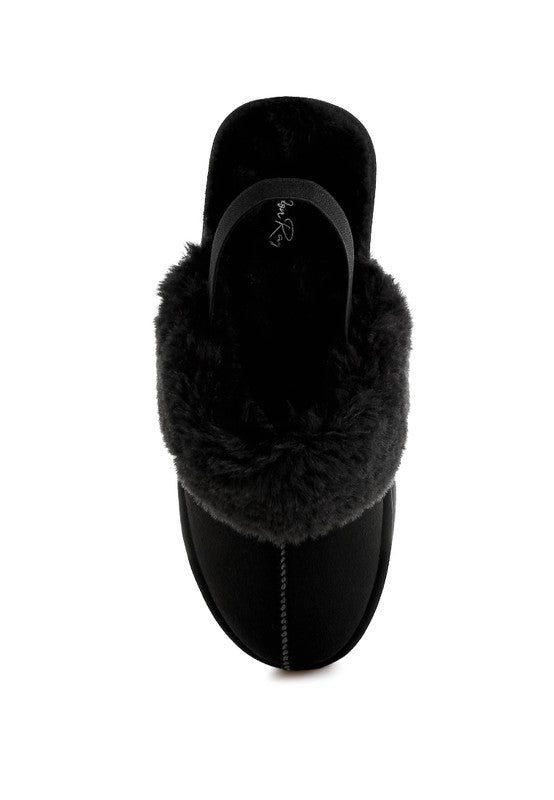 London Rag Kutchu Faux Fur Trim Platform Classic Slingback