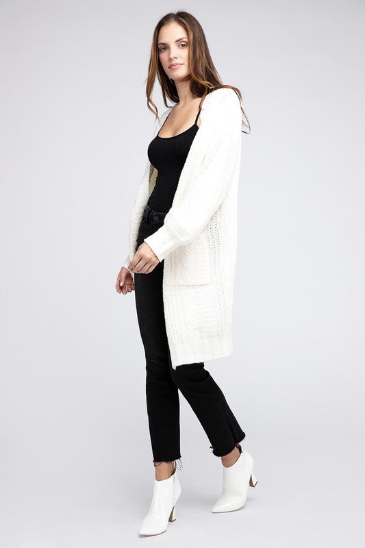 Bibi Twist Knitted Open Front Cardigan With Pockets