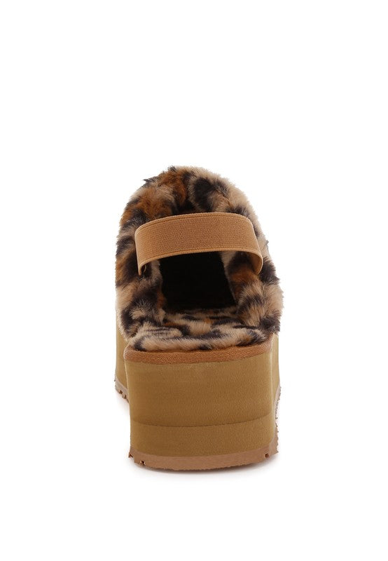 London Rag Kutchu Leopard Faux Fur Platform Classic Slingback