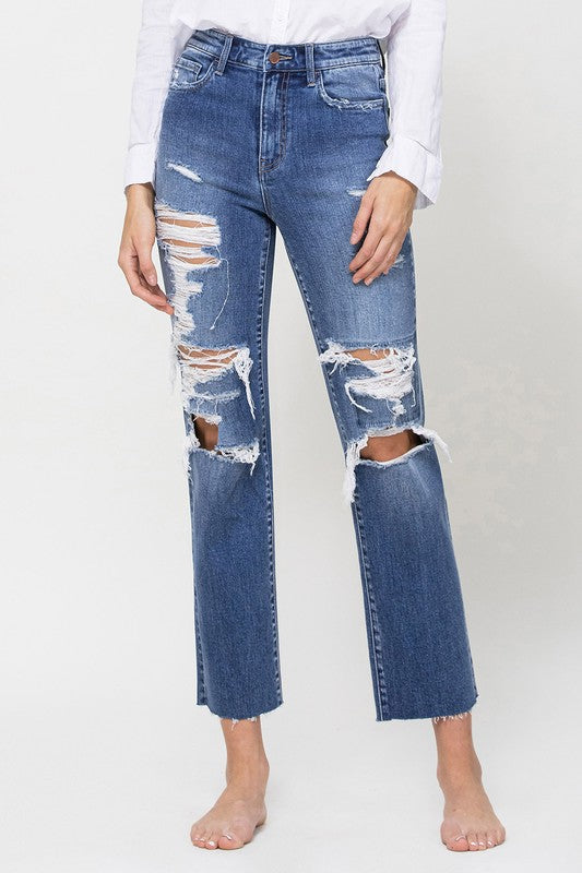 Flying Monkey Distressed High Rise Ankle Relaxed Straight Jeans