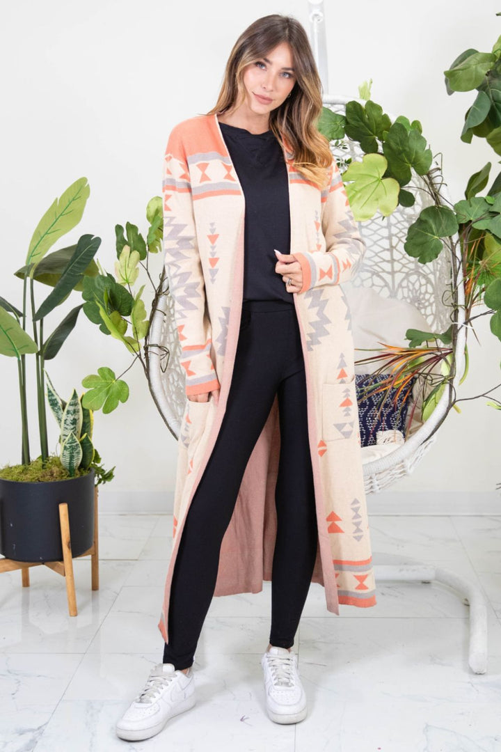 Sew In Love Longline Aztec Print Cardigan