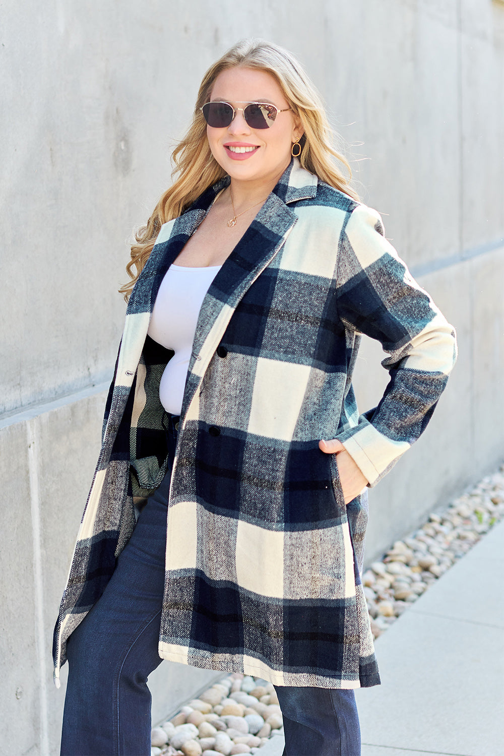 Double Take Plaid Button Up Lapel Collar Coat