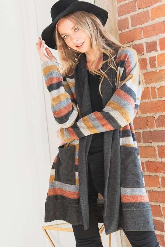 Jade by Jane MULTI COLOR STRIPE CARDIGAN Plus Size