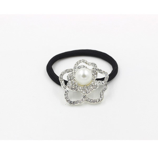 LUXURY RHINESTONE PEARL FOWER HAIR TIE