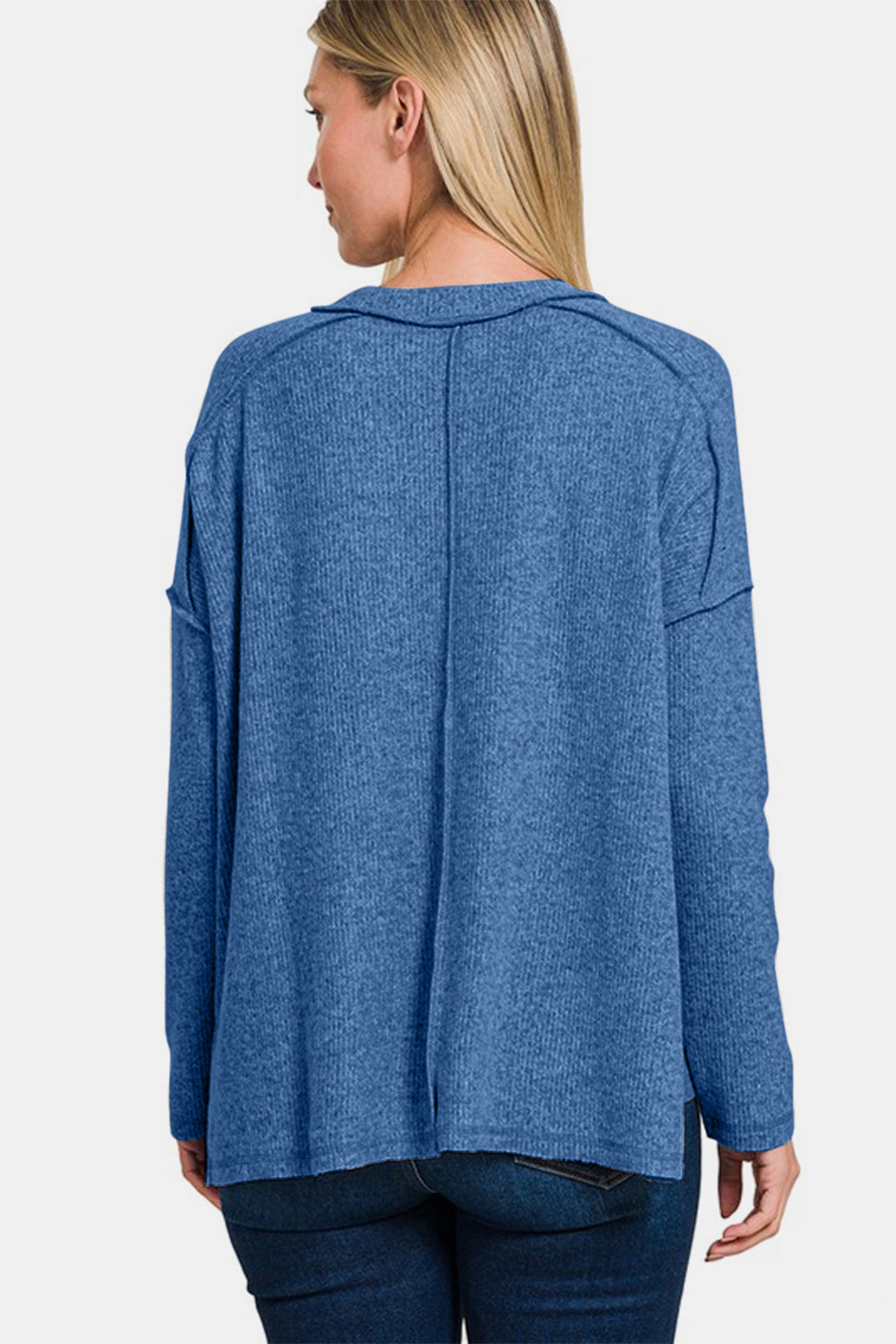 Zenana Exposed Seam Brushed Round Neck Sweater