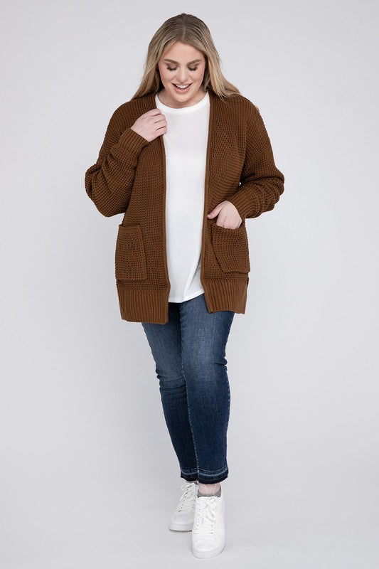 Zenana Plus Low Gauge Waffle Open Cardigan Sweater