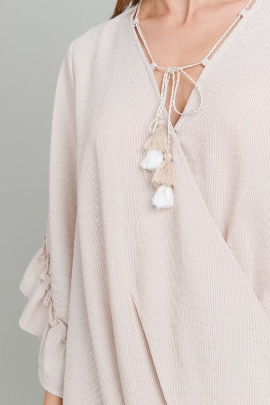 Doe and Rae Surplice Top With Ruffle Sleeve Detail