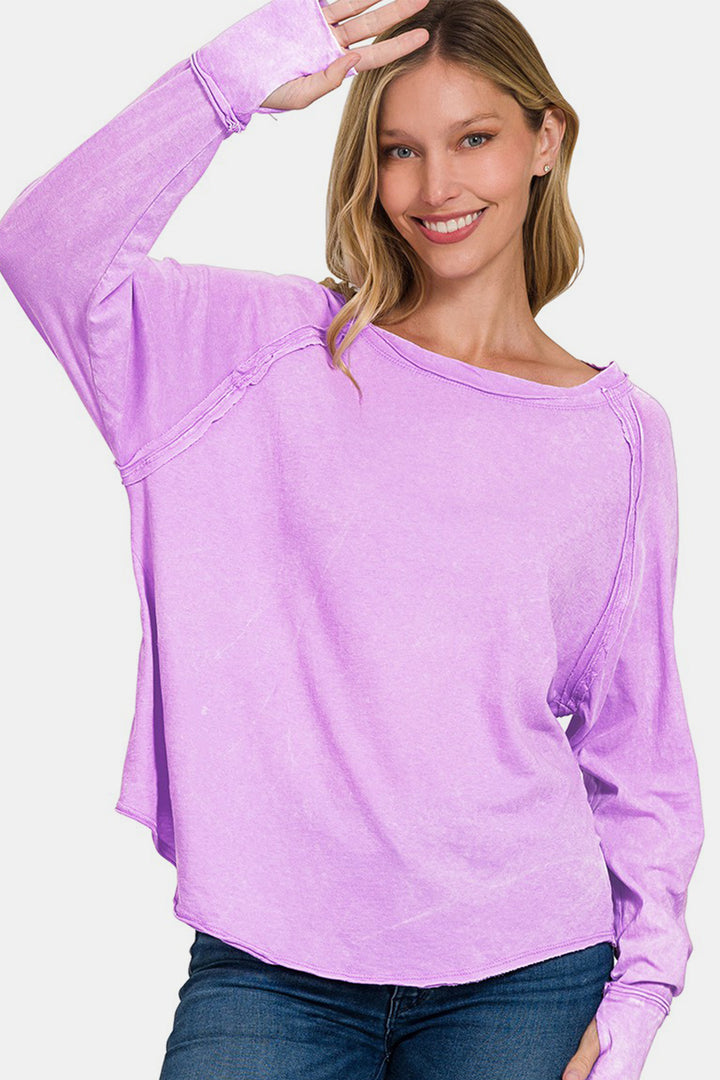 Zenana Round Neck Thumbhole Long Sleeve Top