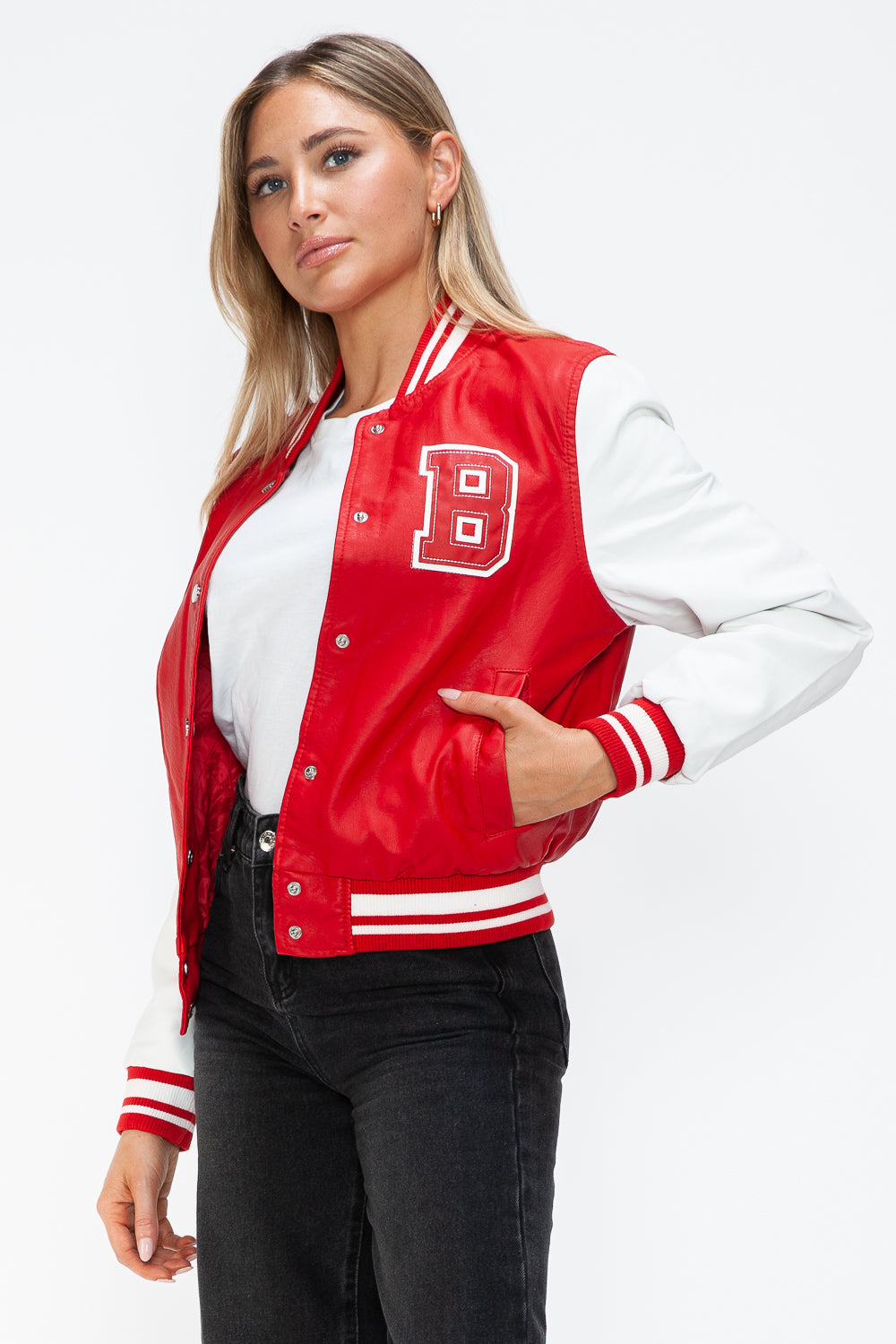 Love Me Now PU Leather Contrast Snap Down Bomber Jacket - Boho Soho