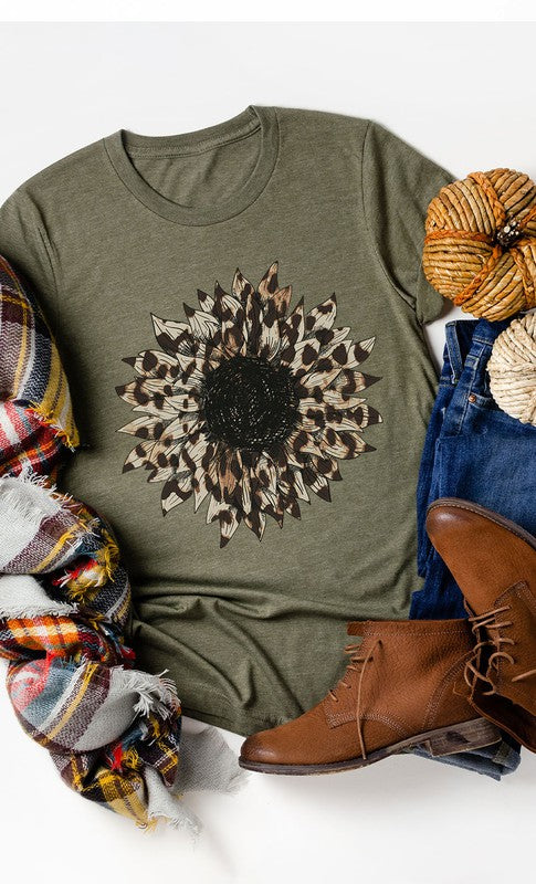 Leopard Print Sunflower Graphic Tee