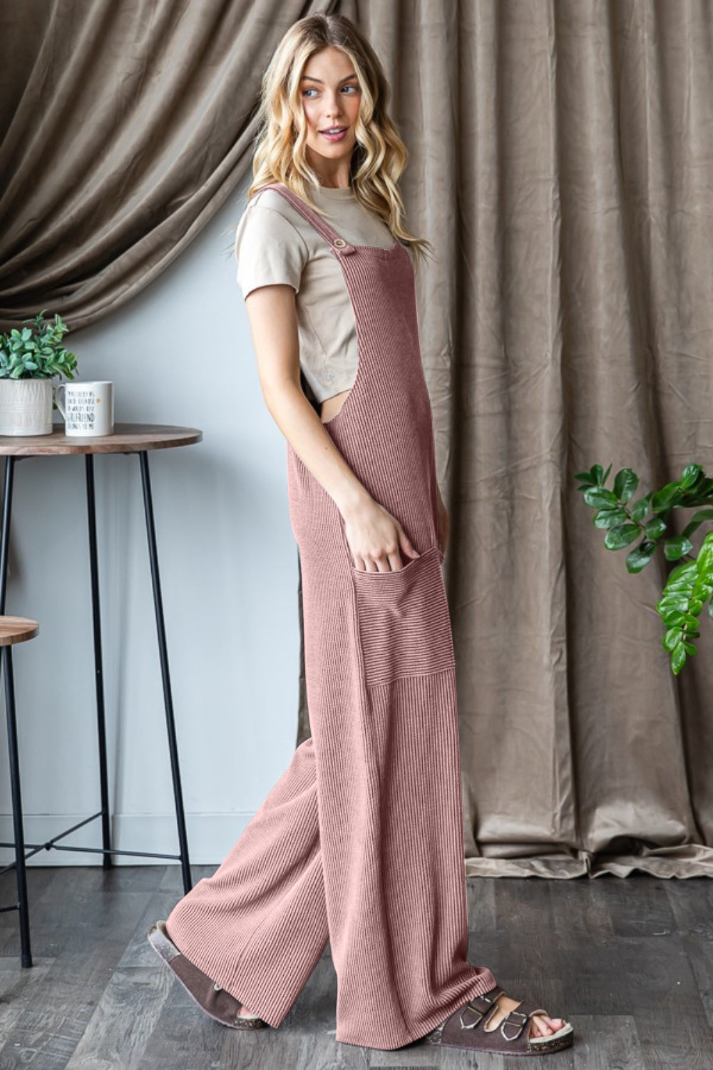 Heimish Ribbed Front Pocket Sleeveless Jumpsuit