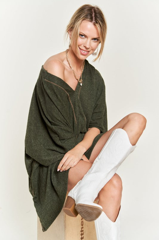 Jade by Jane VNECK Contrast Stitch PONCHO TOP