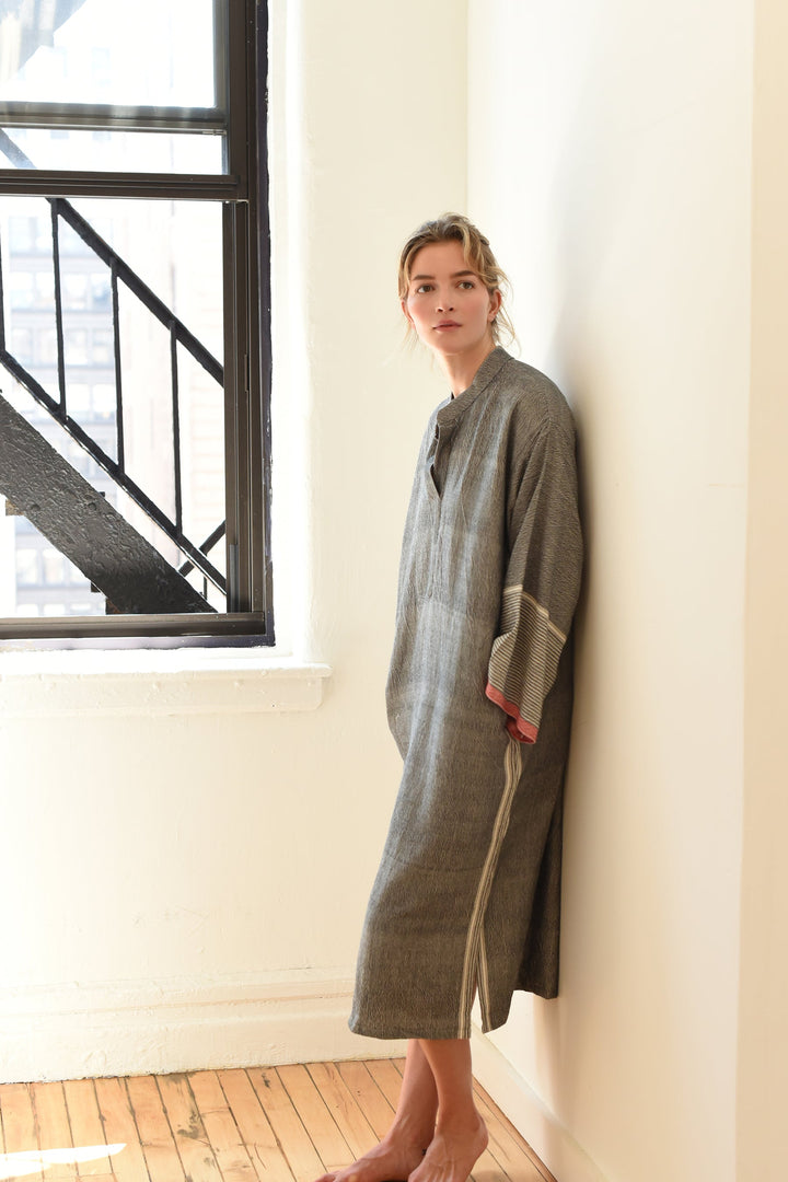 Home & Loft Turkish Cotton Charcoal Tribeca Long Sleeve Maxi Kaftan