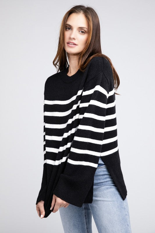 Bibi Ribbed Hem Stripe Sweater