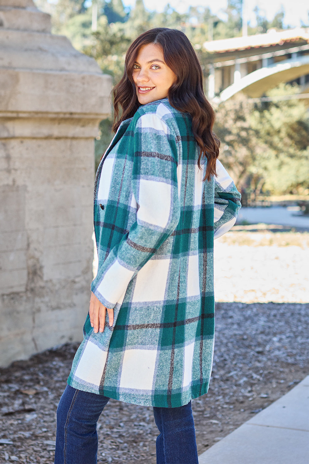 Double Take Plaid Button Up Lapel Collar Coat