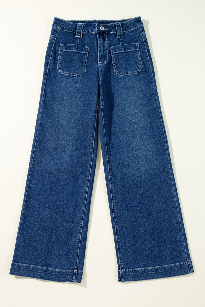 Sailor Blue Wide Leg Pocketed High Waist Jeans