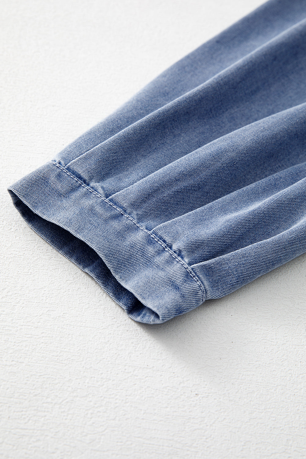 Denim Front Pintuck Bow Tie Puff Sleeve Top