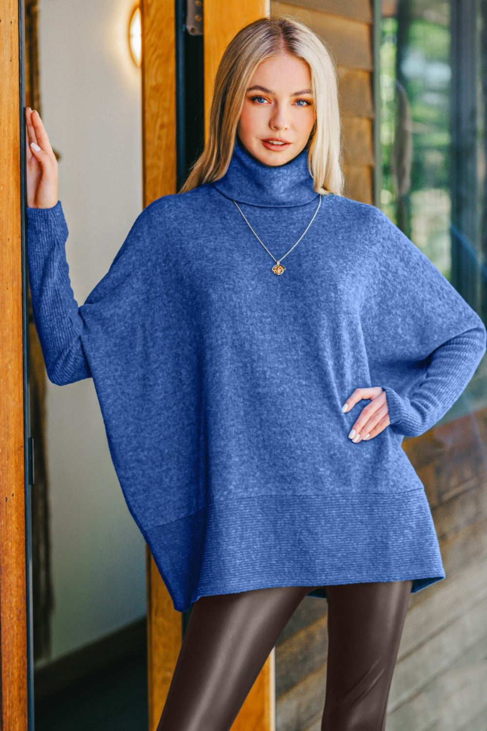 Zenana Brushed Melange Hacci Turtleneck Sweater